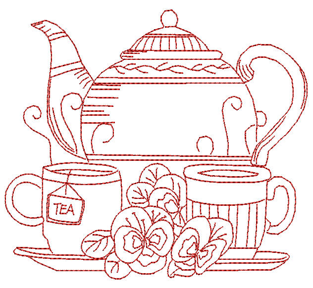 Redwork Tea with Mum - a-stitch-a-half