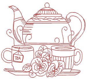 Redwork Tea with Mum - a-stitch-a-half
