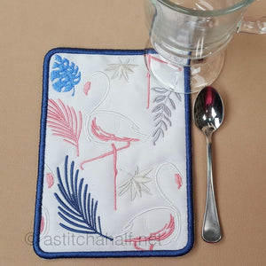 Flamingo Brush Strokes Mug Rug and Coaster set - a-stitch-a-half