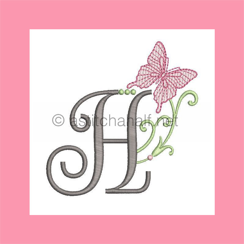 Butterfly Prelude Monogram Letter H - aStitch aHalf