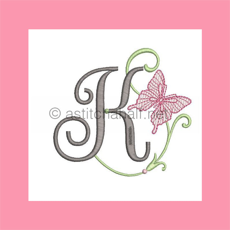 Butterfly Prelude Monogram Letter K - aStitch aHalf