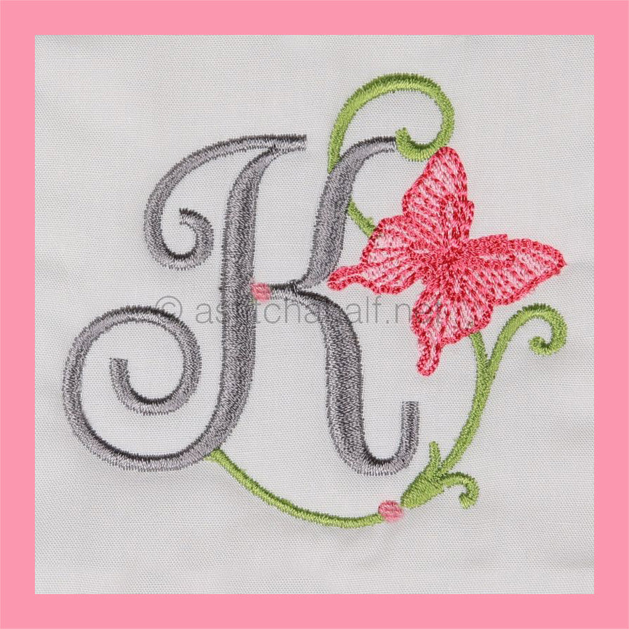 Butterfly Prelude Monogram Letter K - aStitch aHalf