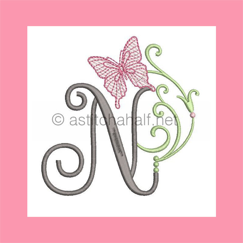 Butterfly Prelude Monogram Letter N - aStitch aHalf