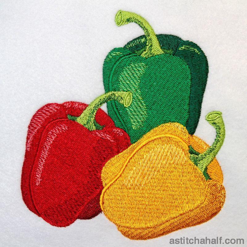 Fresh Produce Bell Peppers Red Yellow and Green - aStitch aHalf