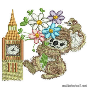 Fuzzy Oliver at Big Ben in London - a-stitch-a-half