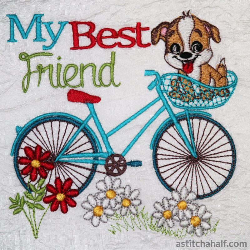 Vintage Bicycle with Doggy in Basket - aStitch aHalf