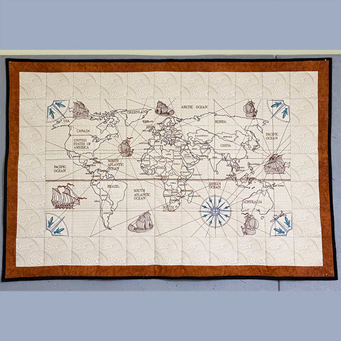 Continent Map Quilt Pattern Customer project: Antique World Map Quilt Combo by Terry from USA ...