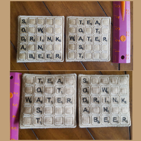 Project by Patricia with the "Scrabble Coasters"