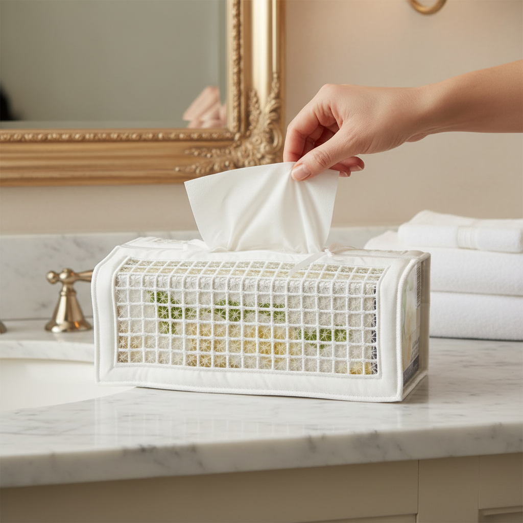Diamond Lattice Hardanger Tissue Box Drape