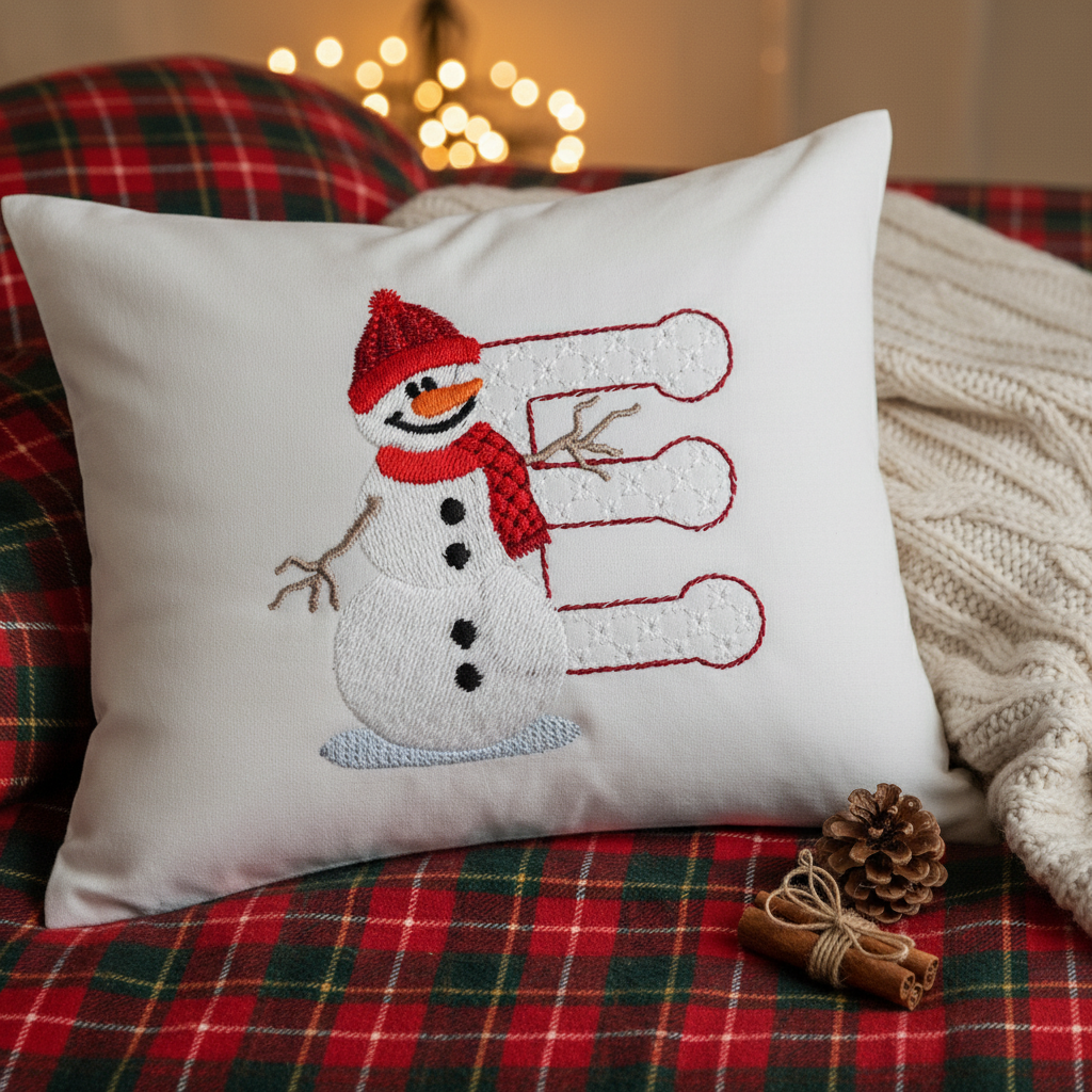 Snowflakes and Snowmen Monogram Letter E
