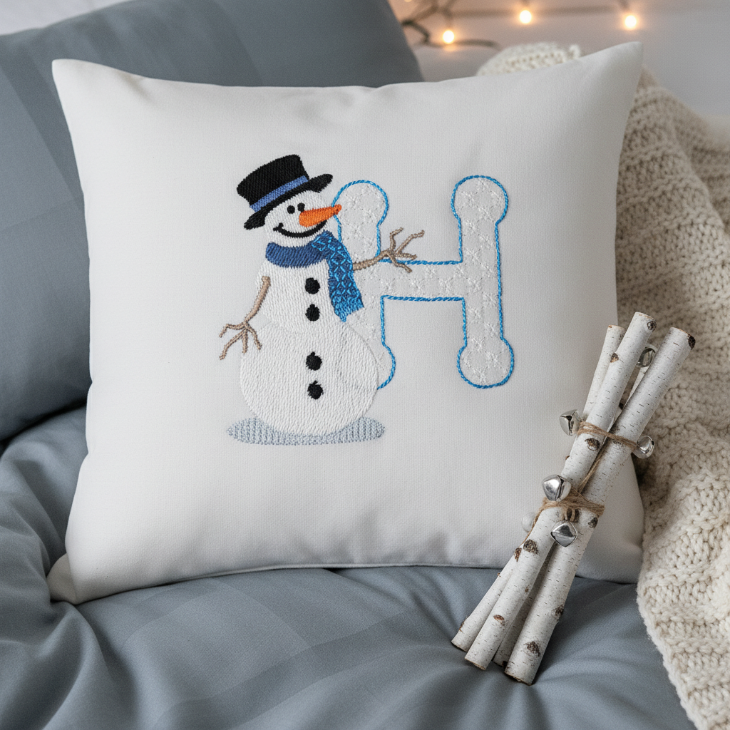 Snowflakes and Snowmen Monogram Letter H