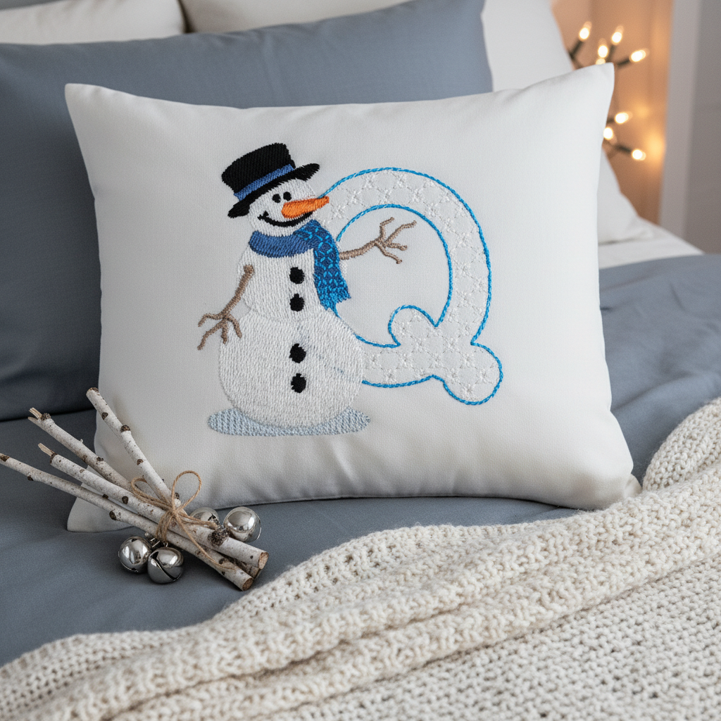 Snowflakes and Snowmen Monogram Letter Q