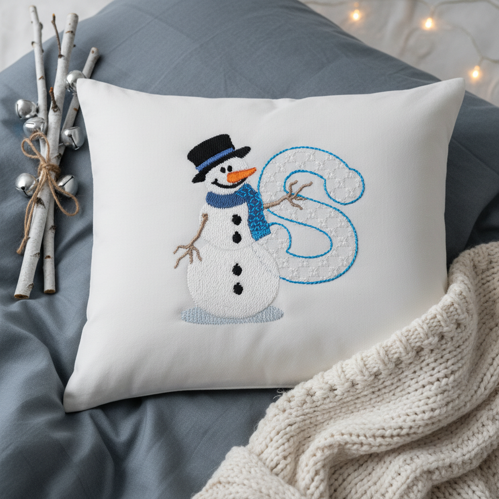 Snowflakes and Snowmen Monogram Letter S