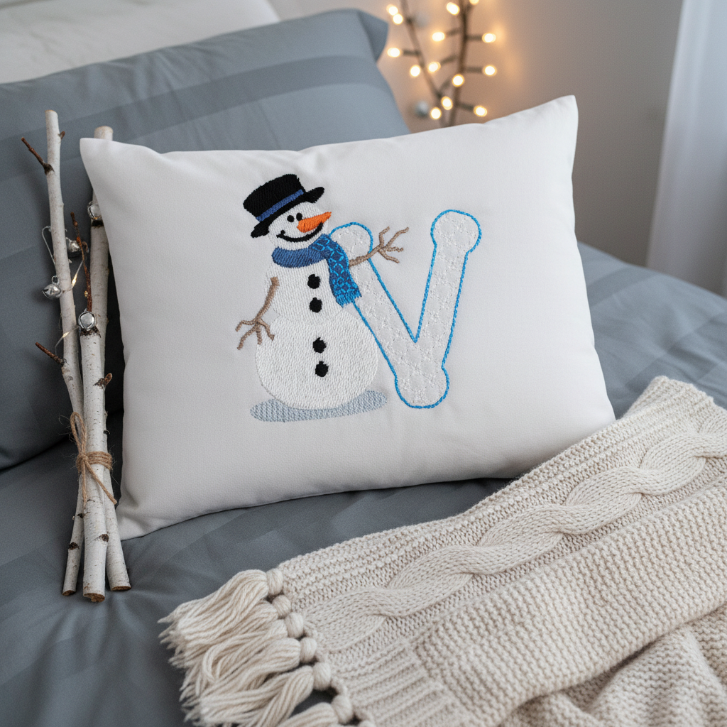 Snowflakes and Snowmen Monogram Letter V