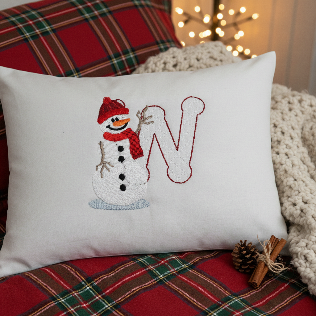 Snowflakes and Snowmen Monogram Letter W