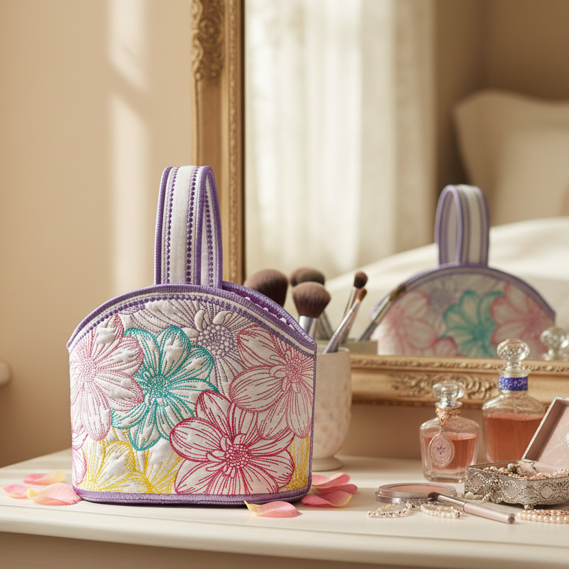 Decorative hot pad with floral patterns on a beige background