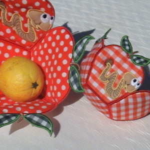 Freestanding Lace and Applique Apple with Worm Bowls