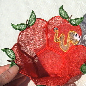 Freestanding Lace and Applique Apple with Worm Bowls