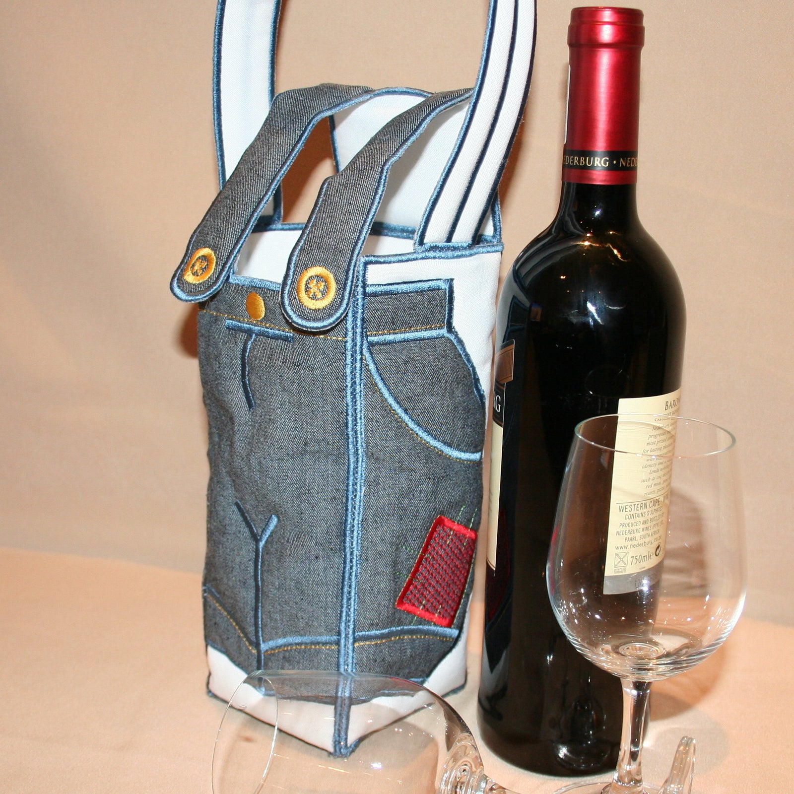 Applique Dungaree Wine Tote Bag