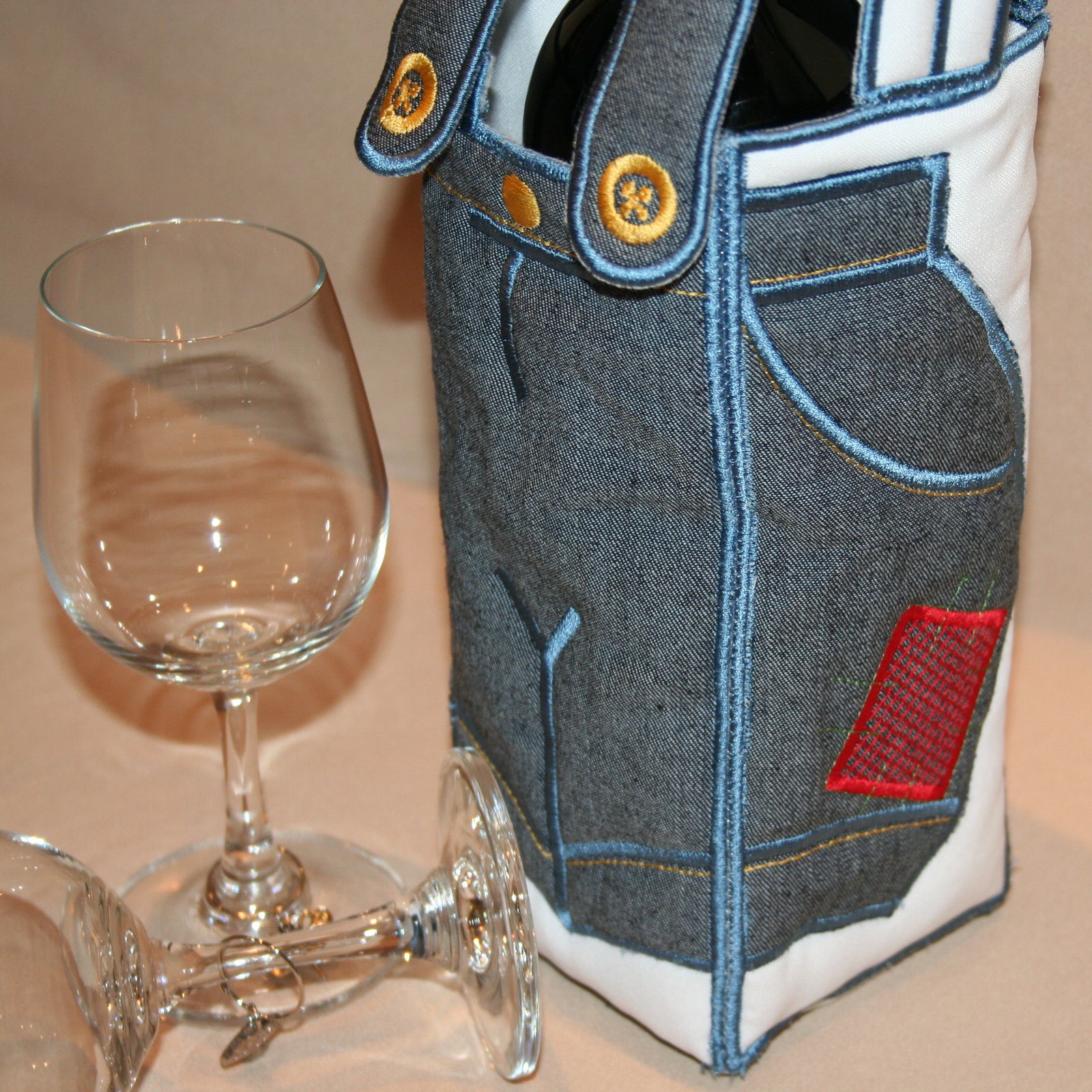 Applique Dungaree Wine Tote Bag