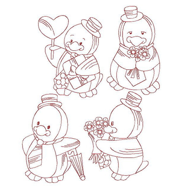 Penguins Redwork Combo