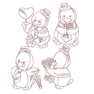 Penguins Redwork Combo