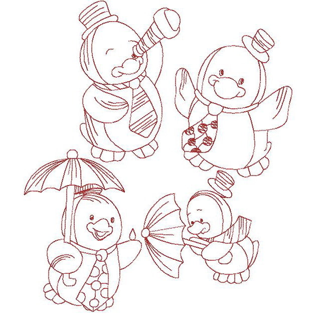 Penguins Redwork Combo