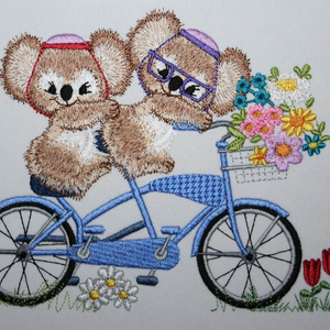 Fuzzy Koala Bears Jacob and Emma on Tandem Bicycle