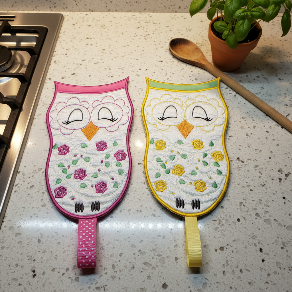 Rosette Owl Oven Gloves