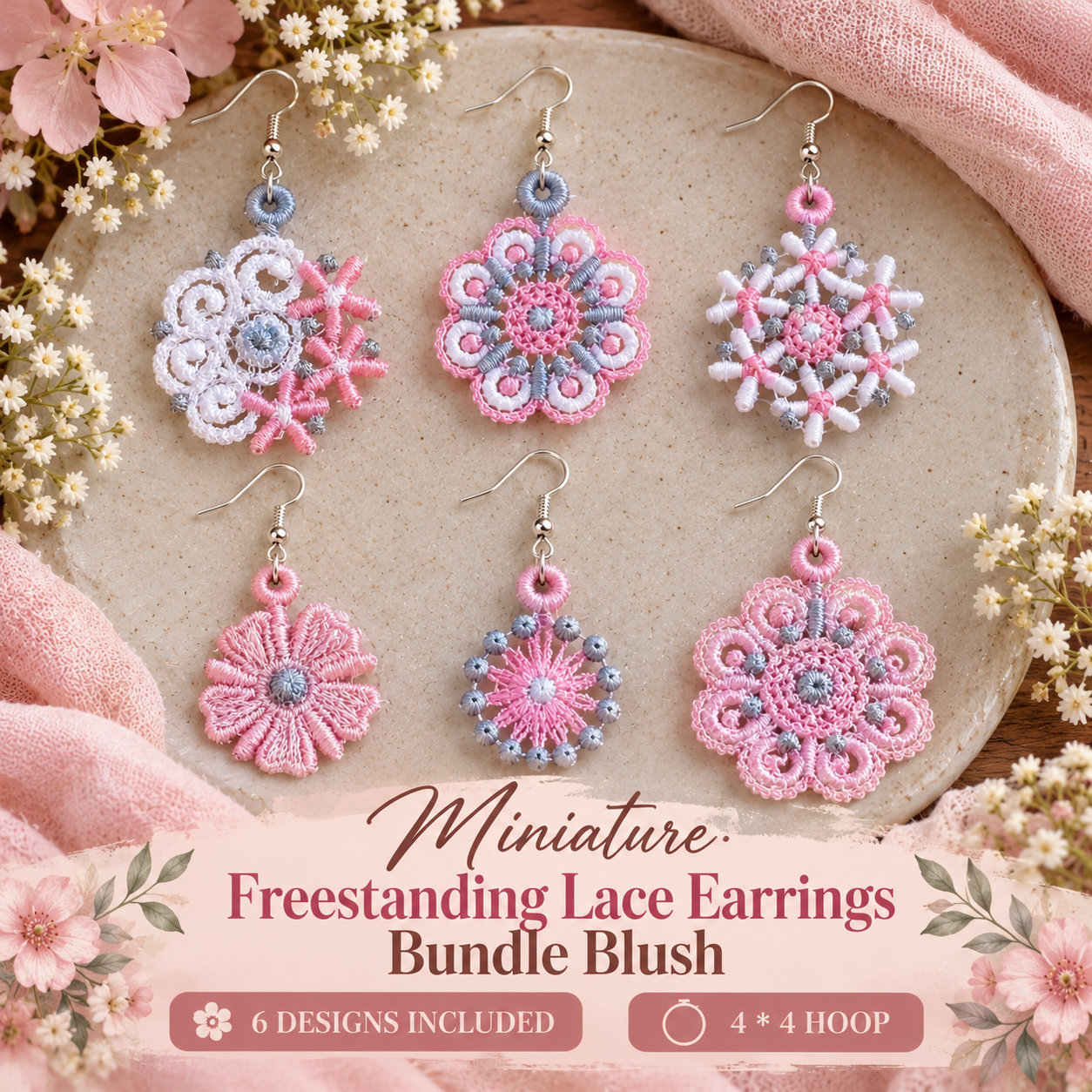 Miniature Freestanding Lace Earrings Bundle Blush