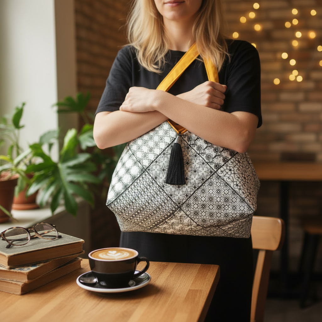 Fiorella Spanish Blackwork Quilt Blocks and Tote Bag