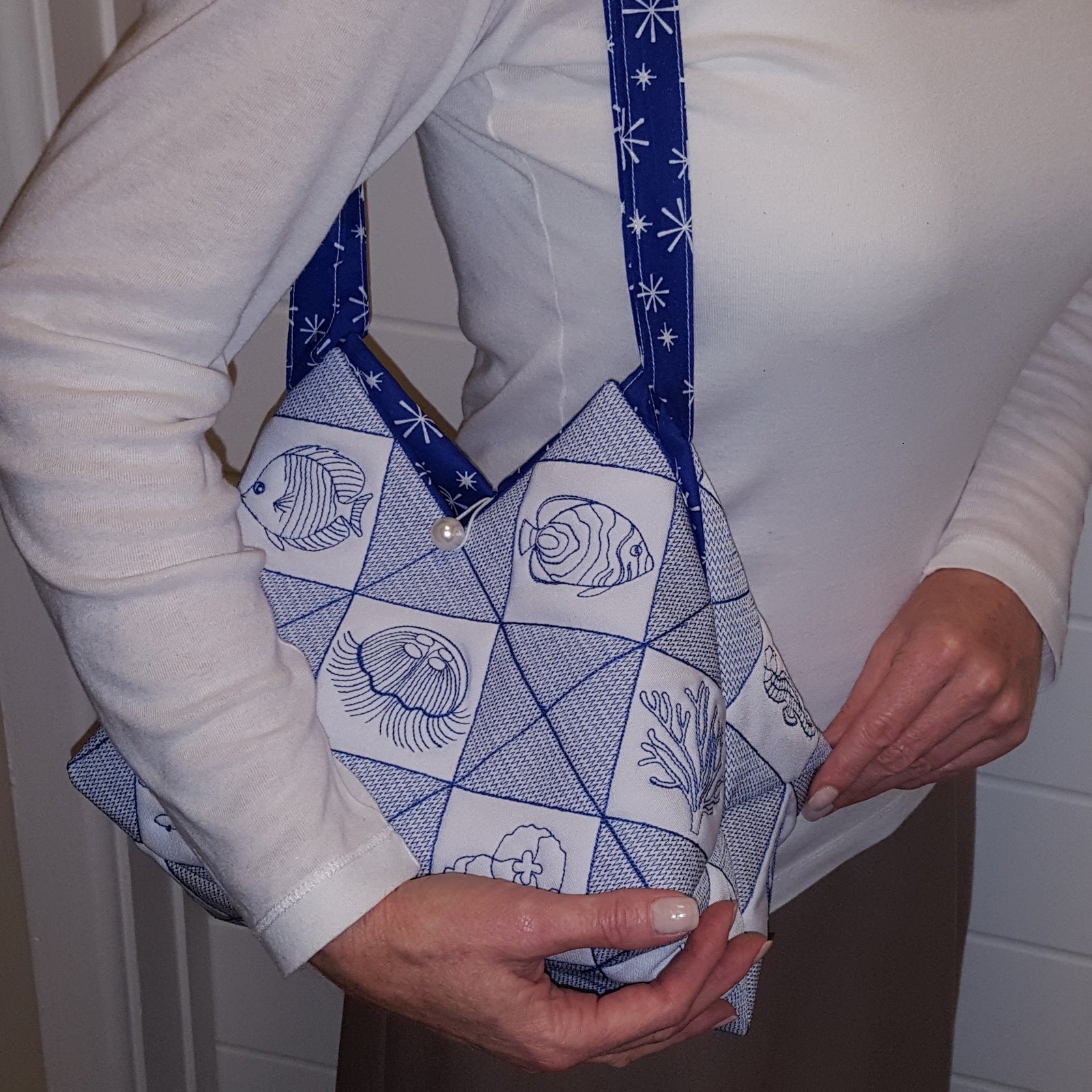 Trapunto Ocean Motion Beach Tote and Quilt Blocks