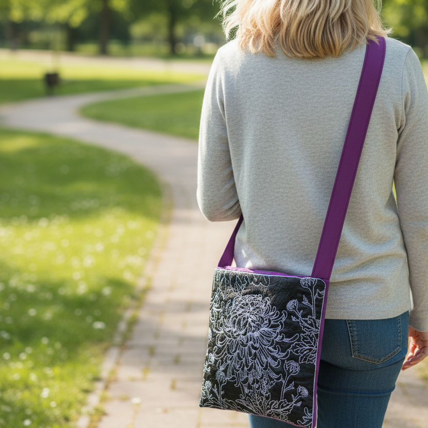 Chalk Board Duo Oriental Chrysanthemum Cross Body Bags