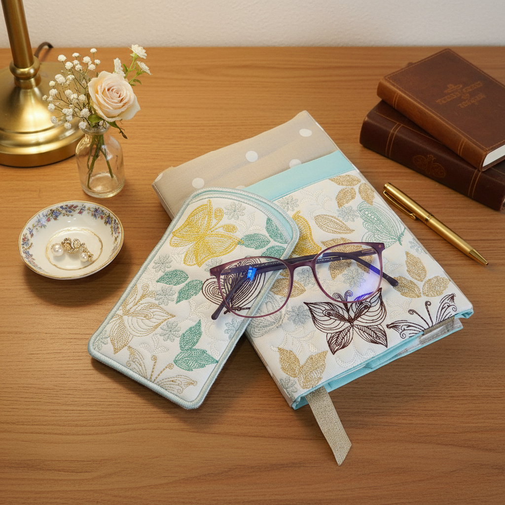 Fly Away Butterflies with Adjustable Book Cover and Eyeglass Case
