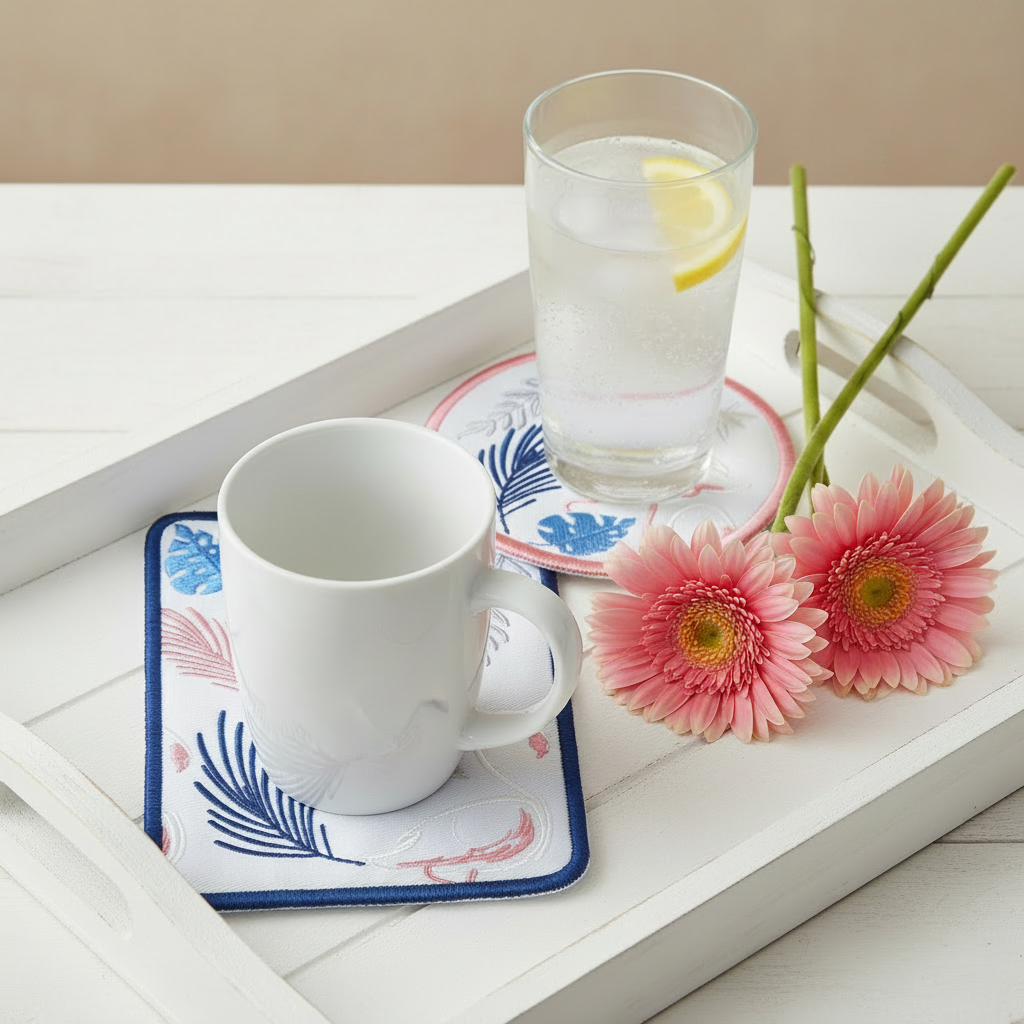 Flamingo Brush Strokes Mug Rug and Coaster Bundle