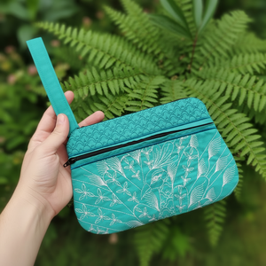 Peacock Sashiko Style ITH Wrist Purse