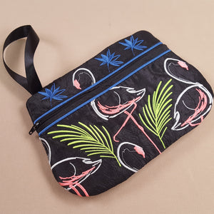 Midnight Flamingos ITH Wrist Purse
