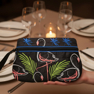 Midnight Flamingos ITH Wrist Purse