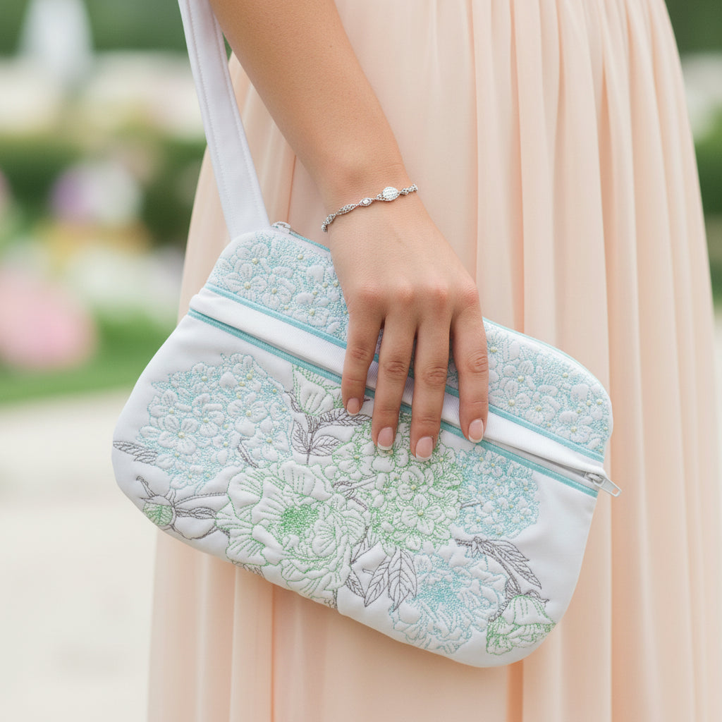 Gentle Blooming Hydrangea Zipper Purse