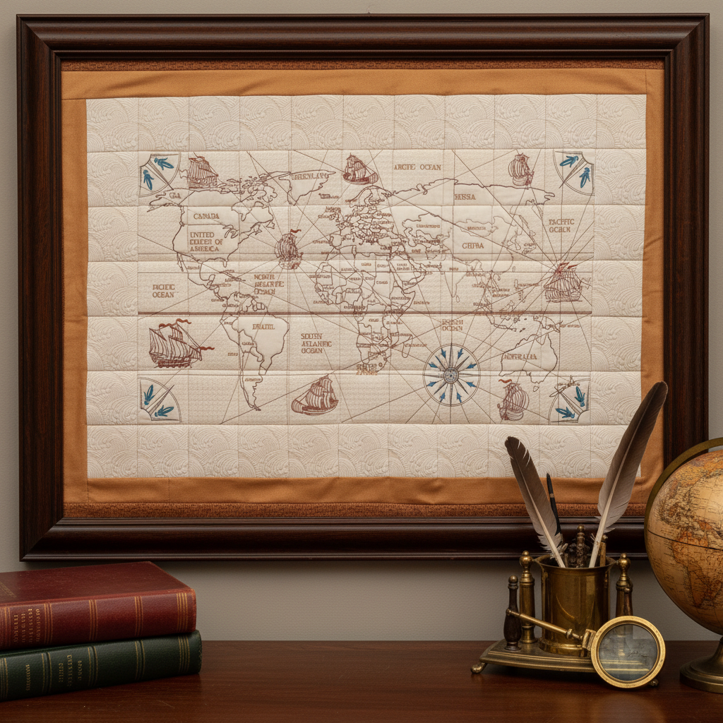 Antique World Map Complete Quilt