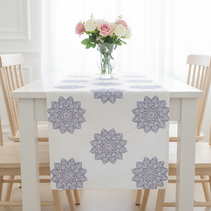 Mandala design on a white background with a purple border