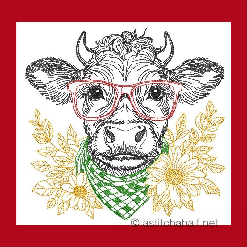 Feeling Moovelous Bull with glasses Mug rug Combo