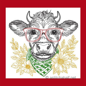 Feeling Moovelous Bull with glasses Mug rug Combo