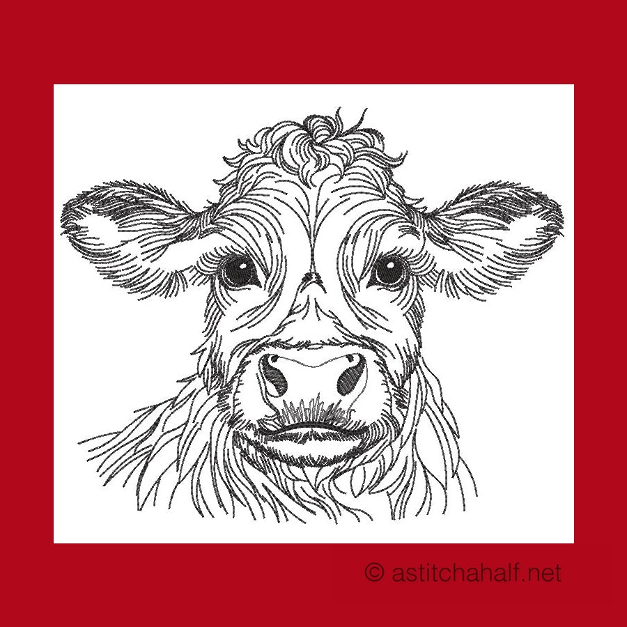 A colorful illustration of a bull with glasses and a bandana, surrounded by daisies and leaves on a red background.