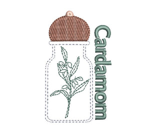 Cardamom spice jar with cardamom plant illustration and 'Cardamom' text on a white background