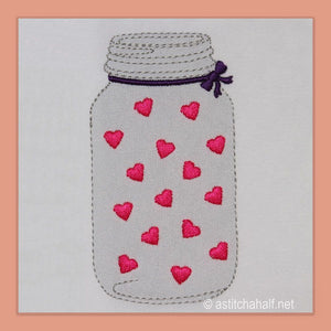 Mason glass jar filled with hearts