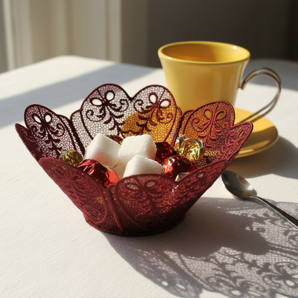 Freestanding Lace Love Bowl Leaves