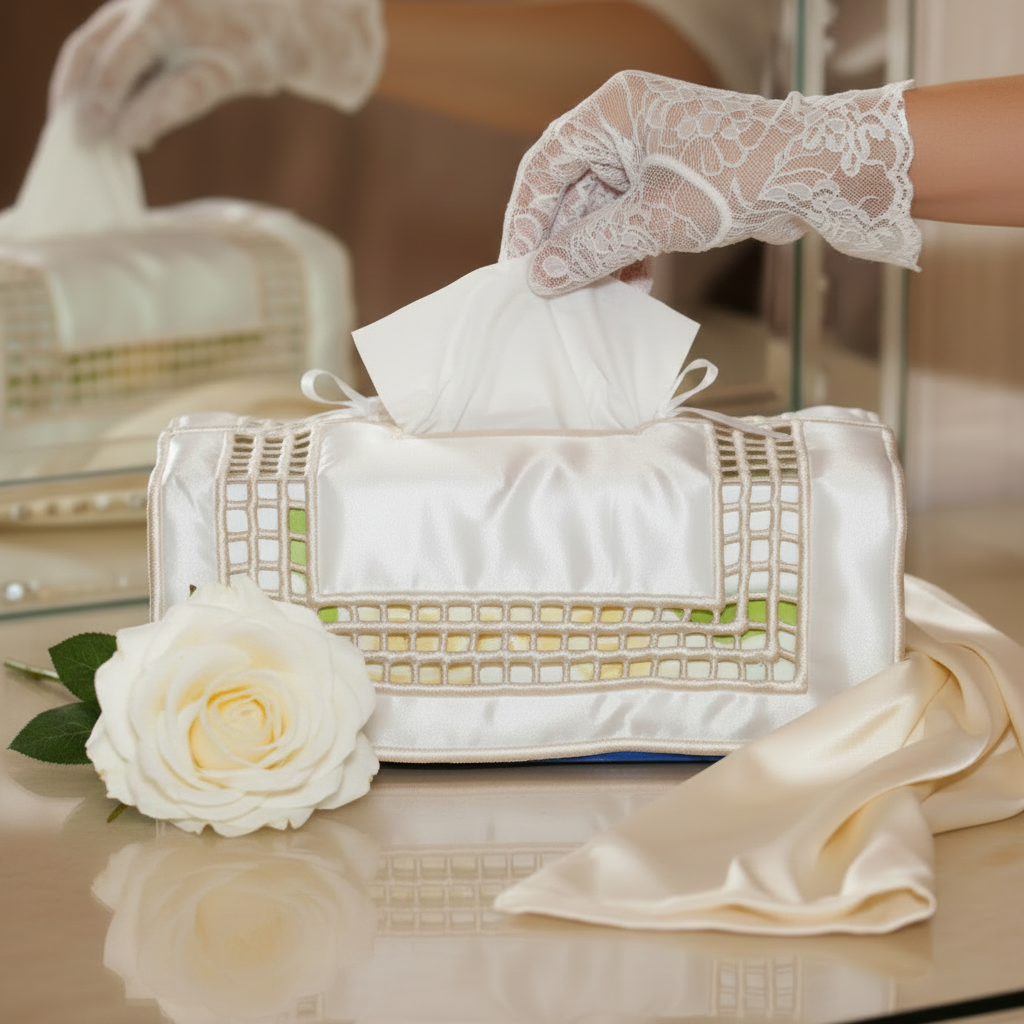 Midnight Grid Hardanger Tissue Box Drape