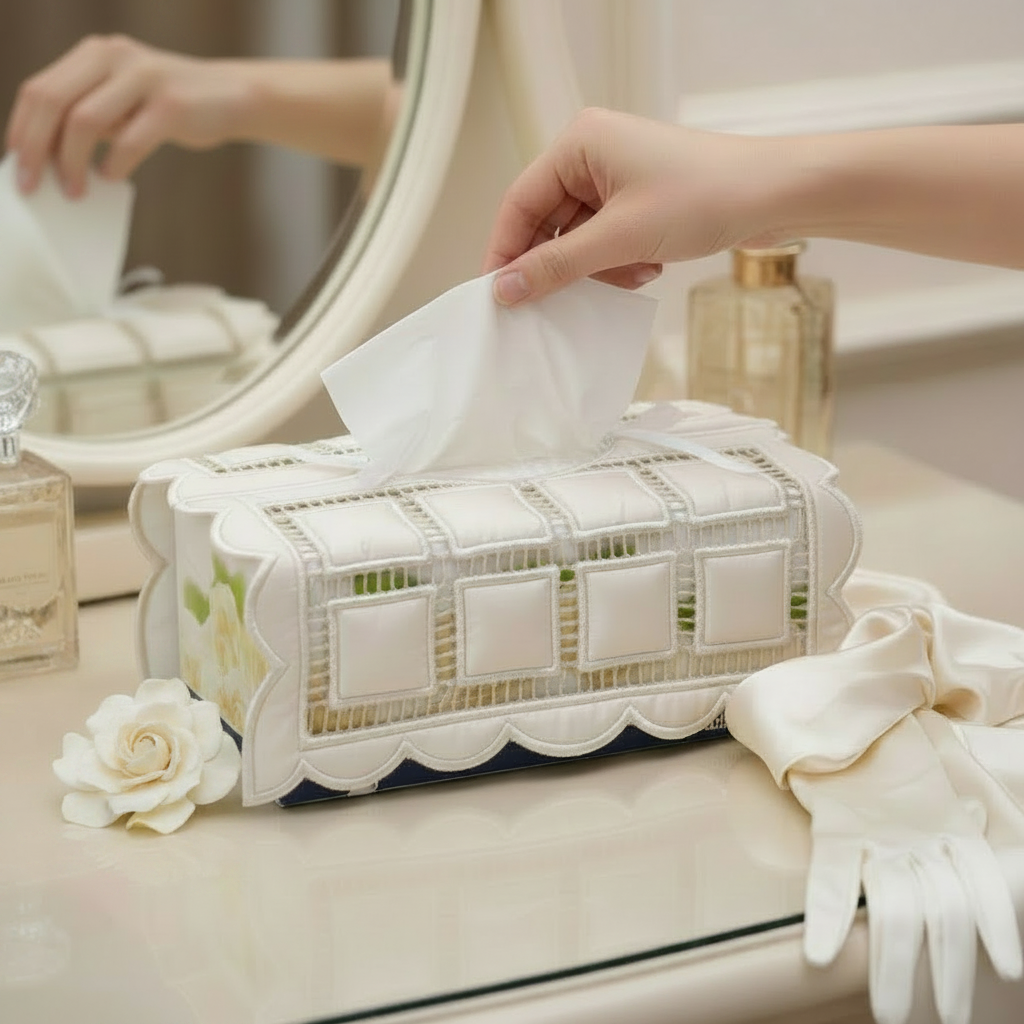 Nordic Frost Hardanger Tissue Box Drape