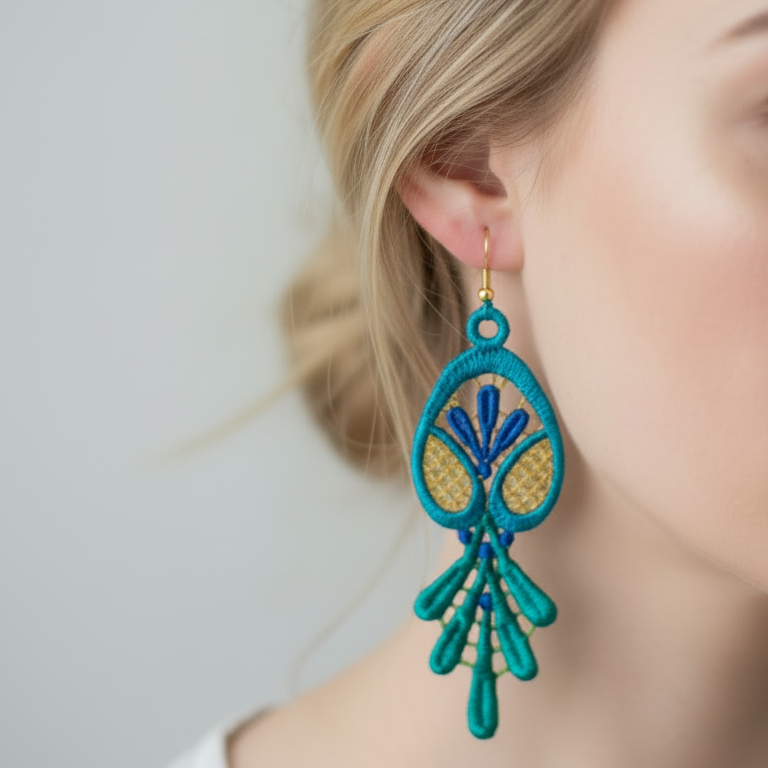 Freestanding Lace Peacock Teardrop Earrings